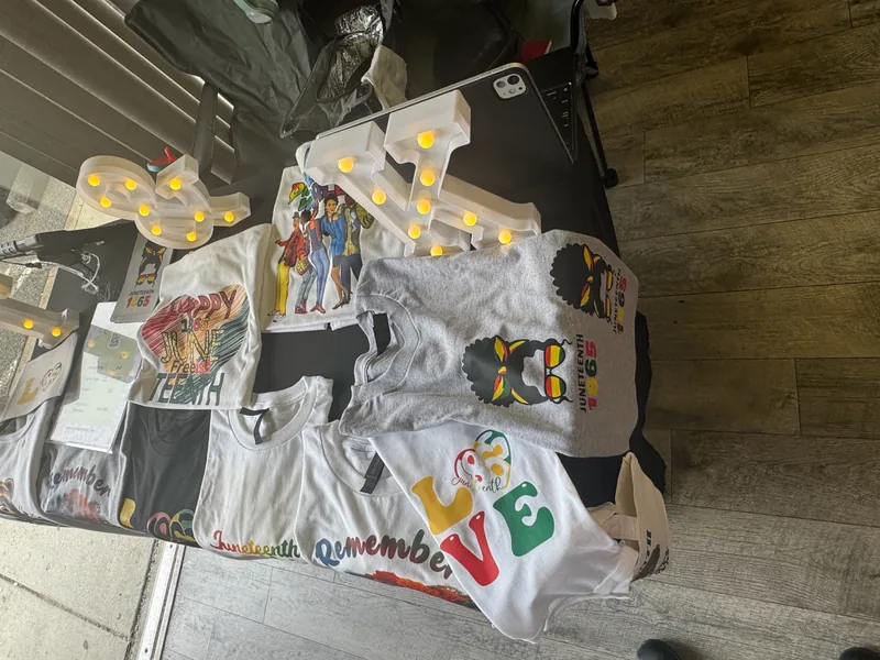 Juneteenth tee collection layout with marquee letters